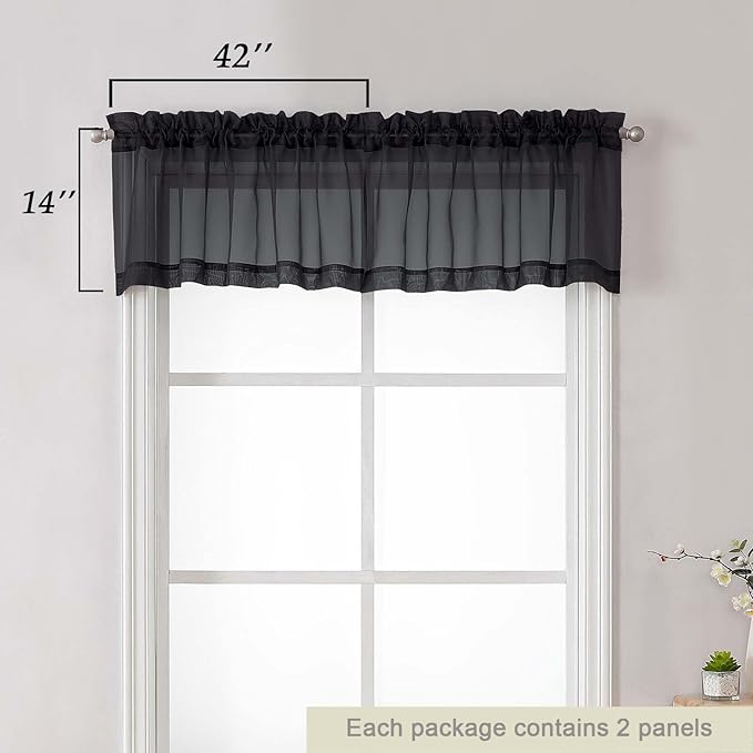 Black Valances for Windows, Modern Solid Mini Small Window Curtains for Cafe - Image 2