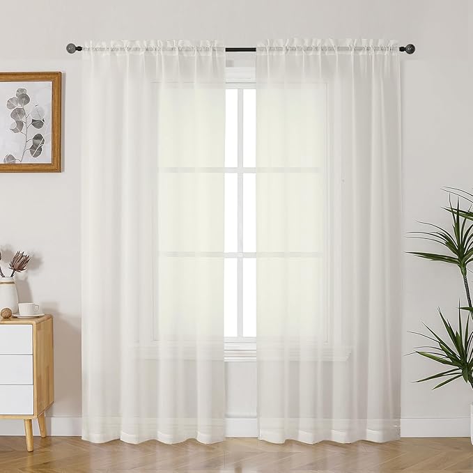Gwine Ivory Sheer Curtains 72 Inches Long 2 Panels Set by Gwine