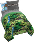 Minecraft Creeper Full Size Comforter Set 7 Piece Kids Bedding, Green | Video Gaming, Bed in a Bag, Comforter Sheets Shams Pillowcases, Official Product, Microfiber, Machine Washable, Boys Gift