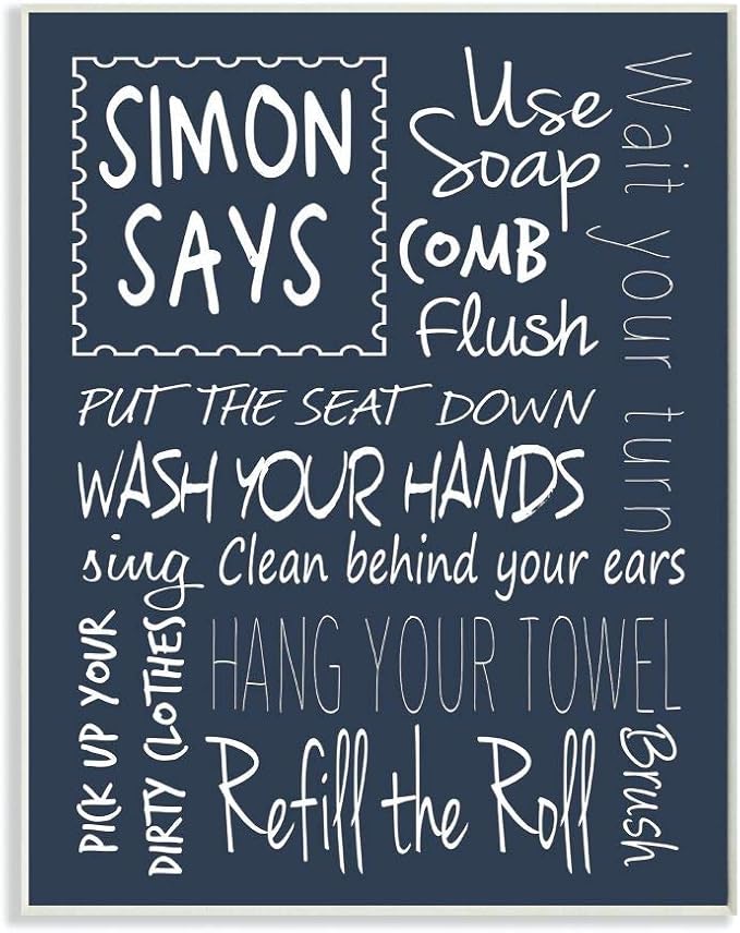 Stupell Home Décor Simon Says Bath Rules Chalkboard Bathroom Wall Plaque, 10 x 0.5 x 15, Proudly Made in USA