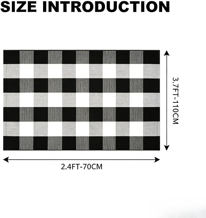 Buffalo Plaid Rug 2'4''x 3'7'' Black and White Front Door Mat Reversible Layered Porch Rug Washable Hand Woven Cotton Area Rug for Indoor Outdoor Entryway Patio Porch Decor