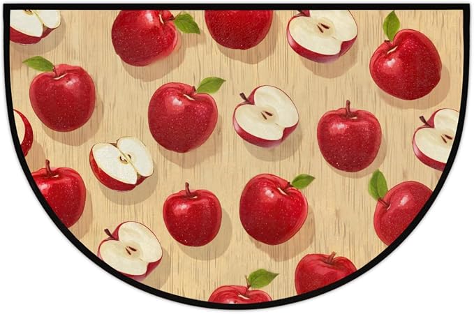 Pardick Half Round Door Mat Red Apples Anti-Slip Semi Circle Rug 24X36 Indoor Door Mat Half Moon Bath Mat, Washable Decorative Floor Mat for Kitchen Bathroom Hearth Fireplace