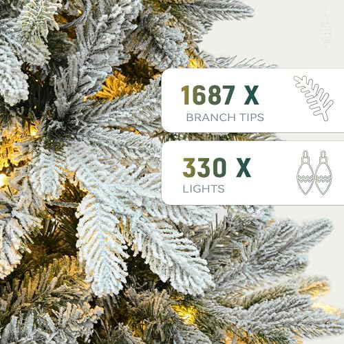 YITAHOME 7.5ft Prelit Flocked Christmas Tree with 1687 PE & PVC Mixed Tips - Image 2
