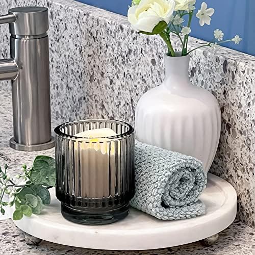 Kate Aspen Ribbed Glass Candle Holder Set - 6 Smoke Gray Tealight Holders for Home, Kitchen, Room or Living Room Decor - Vintage Tea Light Votive Accent for Table or Shelf Styling - Image 3