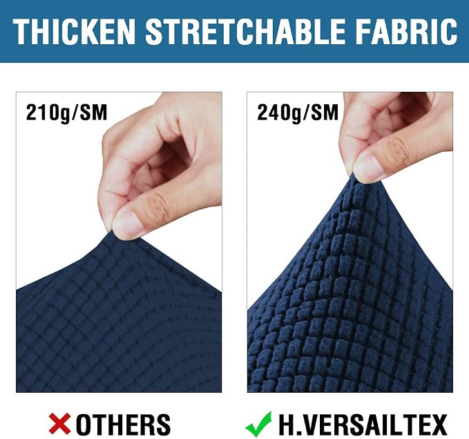 H.VERSAILTEX 3 Piece Stretch Sofa Covers for 2 Cushion Sofa Couch Covers for Living Room Sofa Slipcovers (Base Cover Plus 2 Seat Cushion Covers) Thicker Jacquard Fabric(Large Sofa, Navy)