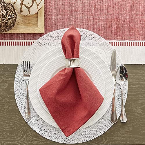DII Dobby Stripe Table Runner, 13x72 Barn Red & Cream Background - Image 4