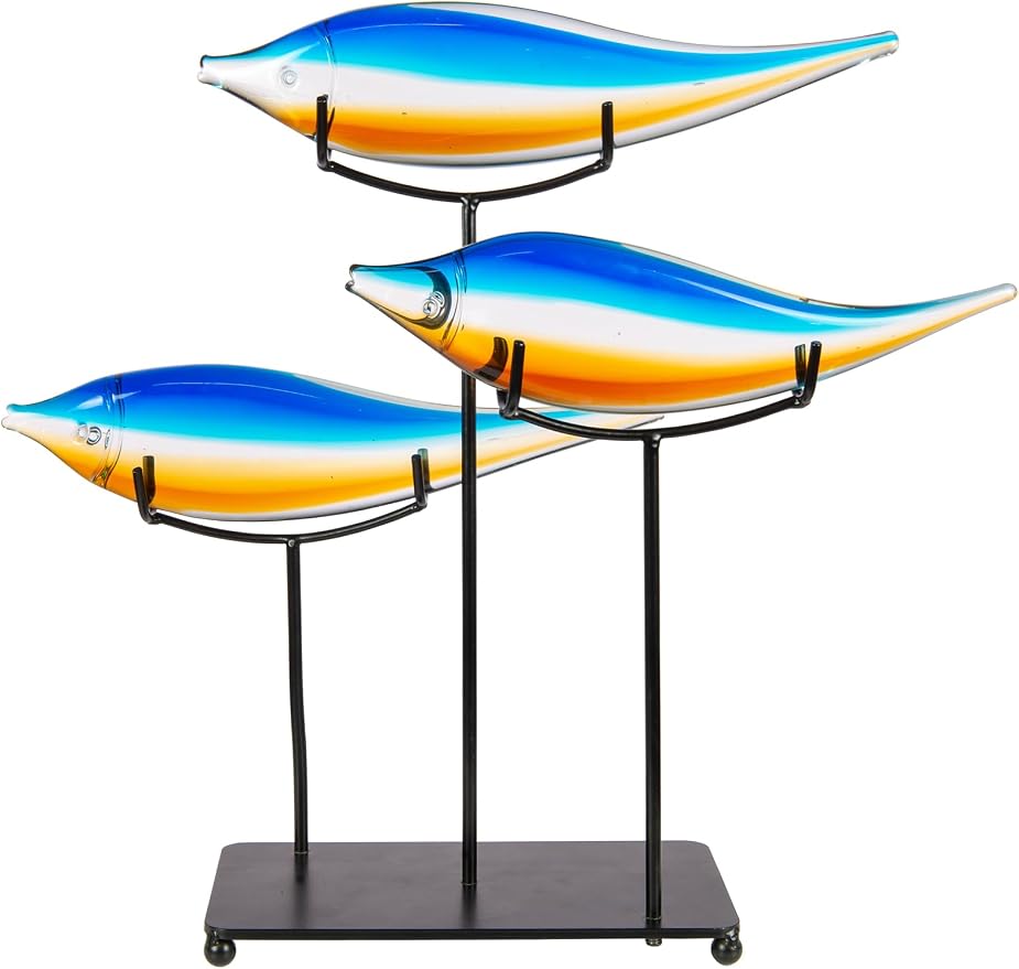 Dale Tiffany AS24126 Garfish Art Glass Sculpture with Stand, Blue, 15"