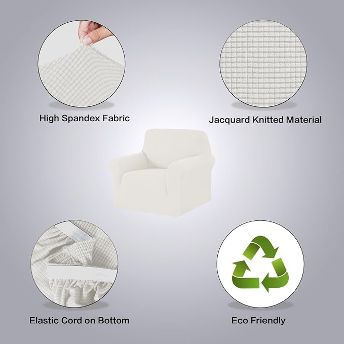 H.VERSAILTEX Stretch Chair Slipcover Sofa Cover Furniture Protector Cover High Spandex Small Checks Knitted Jacquard Sofa Cover Chair Covers for Living Room (Armchair 31"-40", Porcelain White)