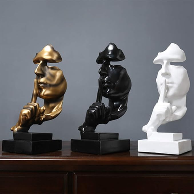 aboxoo Thinker Statue, Silence is Gold Abstract Art Figurine(Gold) | Modern Home Resin Sculptures Decorative Objects,Table Top Decor for Livingroom Home Decor,Office Study Sculpture
