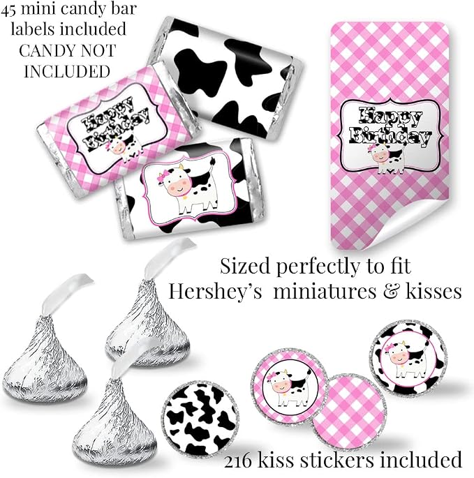 Amanda Creation Deluxe Heard the Moos Pink Cow Birthday Party Bundle Includes 20 Invitations & Thank You Cards with Envelopes + Stickers, Mini Candy Bar Wrappers, & Water Bottle Labels!