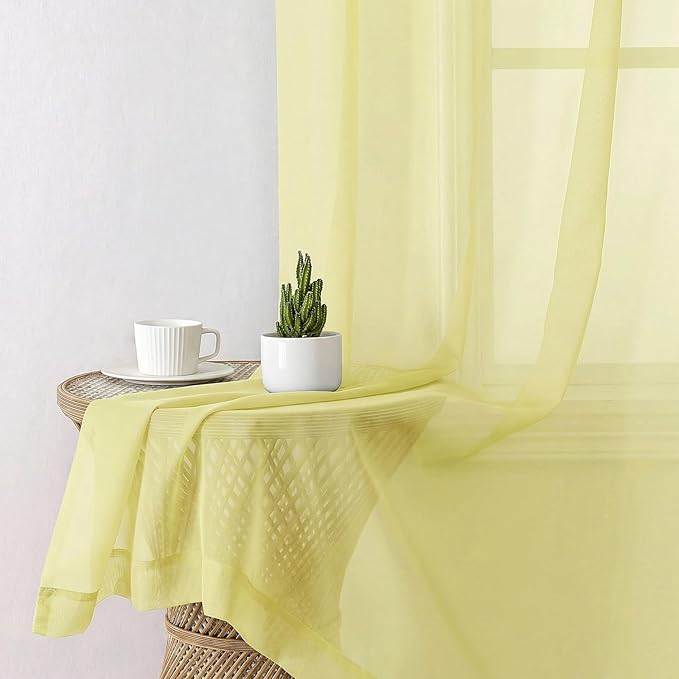 Lecloud Goose Yellow Sheer Curtains 78 Inches Long 2 Panels, Airy Light - Image 4
