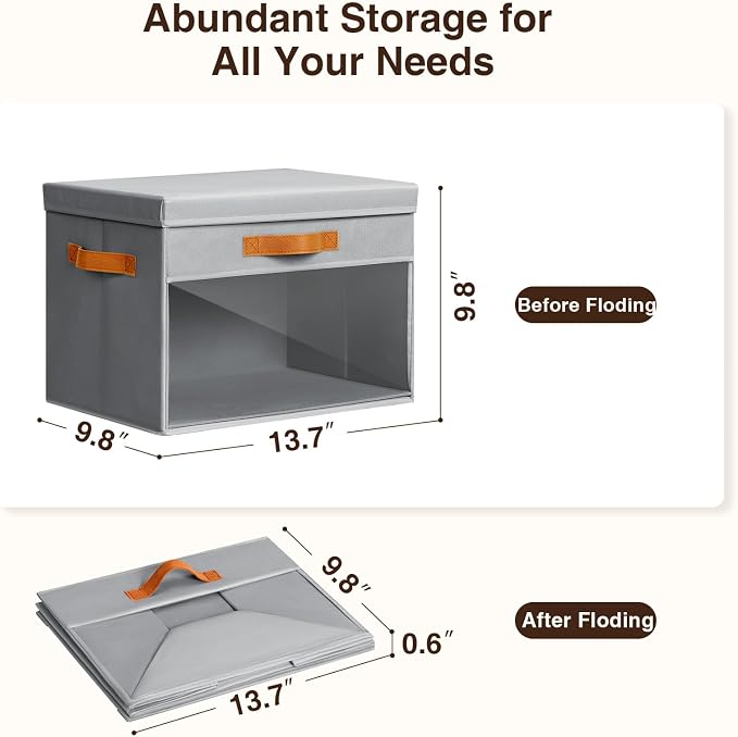 Homsorout Large Storage Bins with Lids - 6 Pack Foldable Decorative Organizers with Clear Windows & Handles, Cube Storage Organizers for Clothes, Blankets, Sweaters, Sheets, Grey