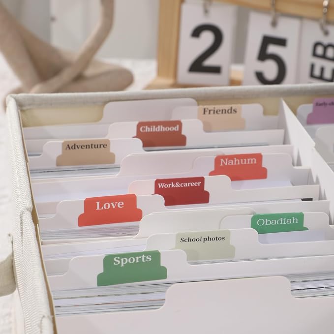 Aokeyee Photo Storage Box Holds 3400+ 4x6 Pictures | Photo Organizer Box | 8 Dividers | 24 Paperboard | with Blank Label