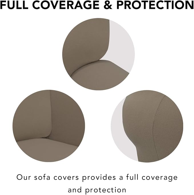 PureFit Stretch Loveseat Covers Fleece Couch Covers for SofaNatural | 1-Piece Sofa Slipcover Soft Couch Protector, Sofa Cover Washable with Non Skid Foam and Elastic Bottom for Kids, Dogs