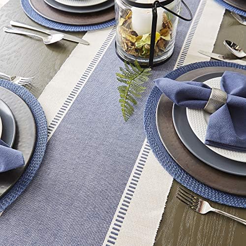 DII Dobby Stripe Table Runner, 13x108, French Blue & Cream Background - Image 6