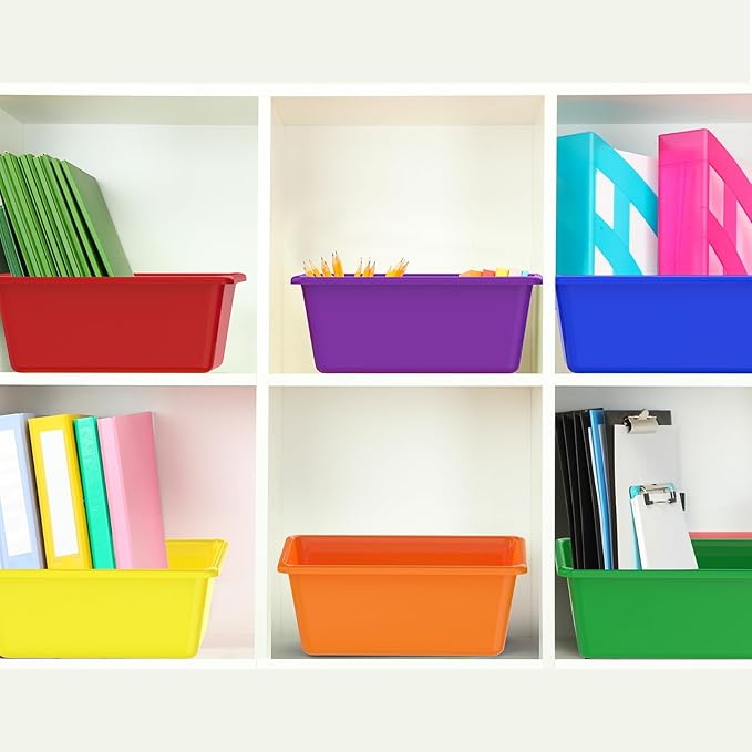 12 Pcs Plastic Small Cubby Bins Books Bins Toy Storage Bins Classroom Storage Organizer Containers for Office Classroom Home (12)