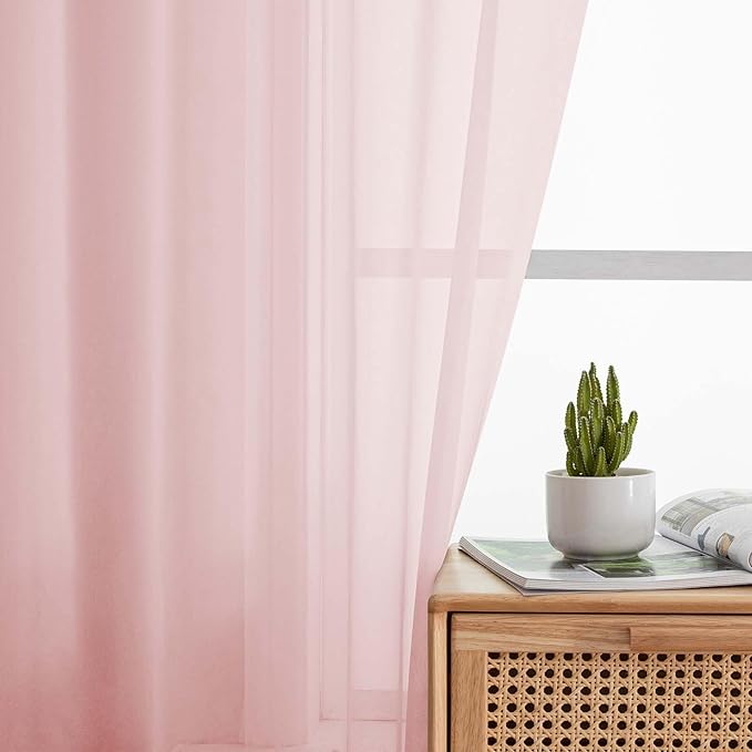 Sheer Blush Curtains for Bedroom Living Room 63 Inch Length 2 Panels, Airy Soft Light Filtering Sheer Dining Room Curtains, Modern Rod Pocket Drapes, Blush, Each 42" Wx63 L Inches