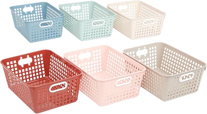 Really Good Stuff Large Plastic Storage Baskets with Handles, Boho Colors | 13.75" x 9.75" x 5", for Books & Supplies, Organize Classroom & Home