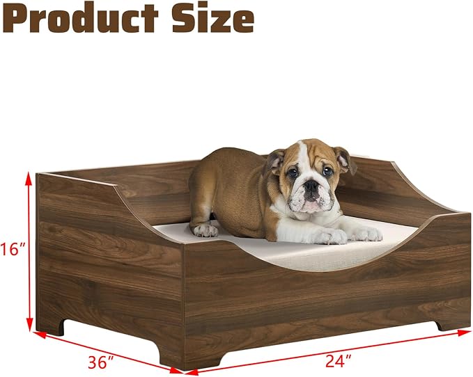Elevated Dog Bed Frame for Medium Dogs,Wooden Dog Bed with Mattress, 36" Wide Mid-Century Modern Pet Sofa Bed for Small Space,Easy Assembly