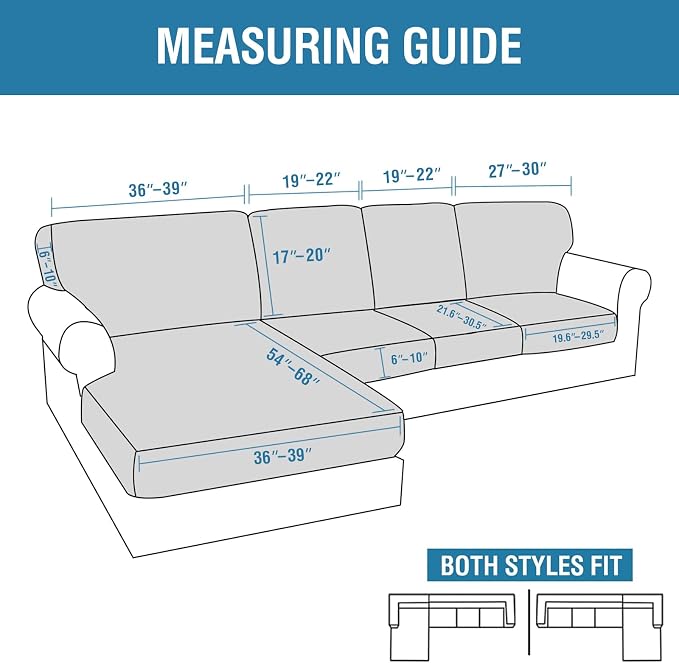 H.VERSAILTEX Sectional Couch Covers 4 Pieces Sofa Seat Cushion Covers L Shape Separate Cushion Couch Chaise Cover for Both Left/Right Sectional Couch (Seat Only: 1 Chaise + 3 Sofa, Macchiato)
