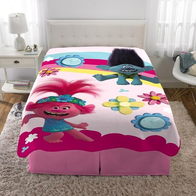DreamWorks Trolls 2 Kids Bedding Super Soft Plush Micro Raschel Blanket, 62 in x 90 in, (Officially Licensed Product) By Franco