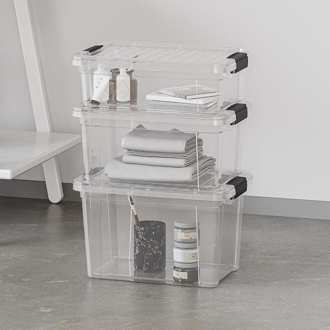 Superio Small Clear Plastic Storage Bin with Lid, 11 Qt, Non-Toxic, BPA Free, Odor Free, Organizer Storage Box, Stackable Plastic Tote for Home, Garage, School, and Office