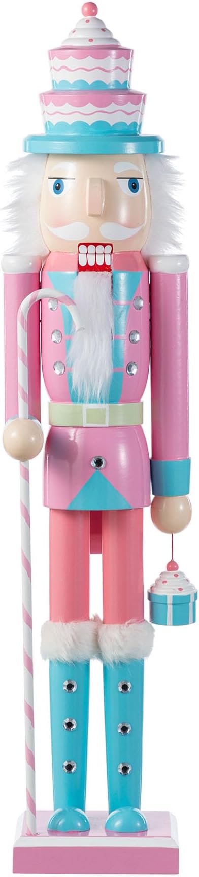 Glitzhome Nutcracker Christmas Decorations 24 Inch Wooden Nutcracker Soldier with Candy Cane & Cupcake for Xmas Holiday Decor Porch Gateway