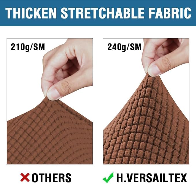 H.VERSAILTEX 3 Piece Stretch Sofa Covers for 2 Cushion Sofa Couch Covers for Living Room Sofa Slipcovers (Base Cover Plus 2 Seat Cushion Covers) Thicker Jacquard Fabric(Large Sofa, Caramel)