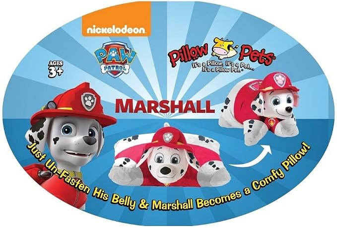Pillow Pets Nickelodeon Paw Patrol Marshall, 16" Plush Toy | Soft Plush Pillow Companion, Unfastens into a Cozy Pillow at Night, Machine Washable, BPA and Phthalates Free