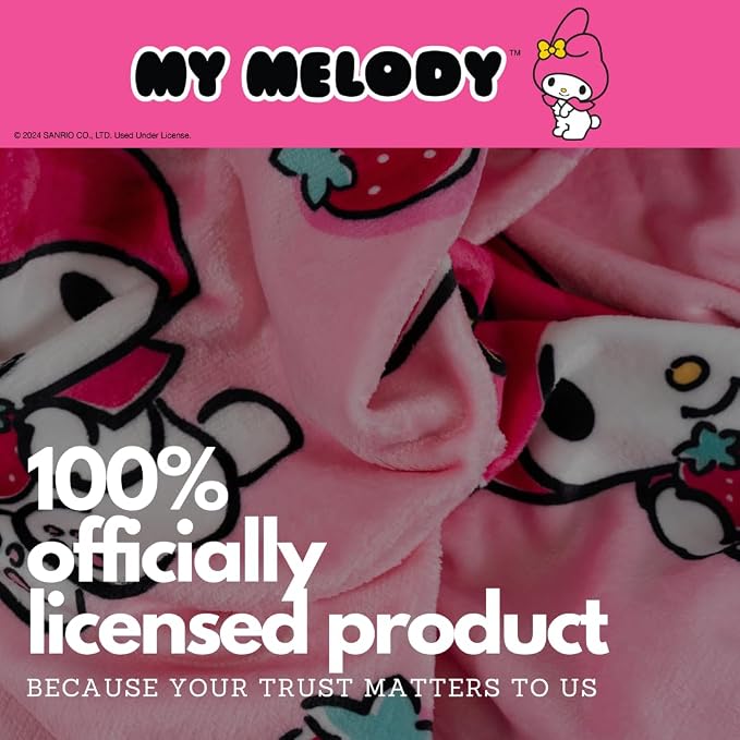 Collectibles My Melody Strawberry Bedding Super Soft Cozy Blanket, 62 in x 90 in, (Officially Licensed Product) by Franco