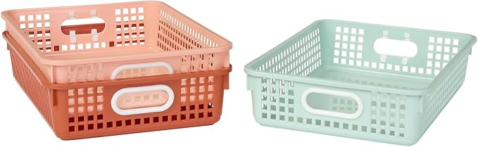 Really Good Stuff Small Desktop Paper Storage Baskets, 14" x 10" x 3.25" | 6-Pack, Boho Group Colors, Mesh Baskets for Classroom or Home, Secure Papers Crease-Free