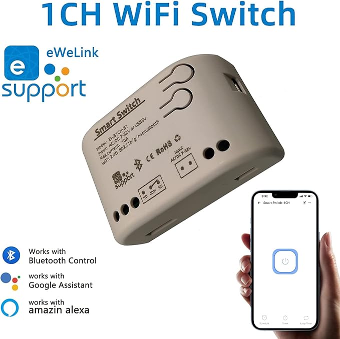 Smart Switch Momentary/Latching WiFi Relay, eWeLink App Bluetooth Control Switch, DIY Smart Home, Compatible with Alexa Google Home