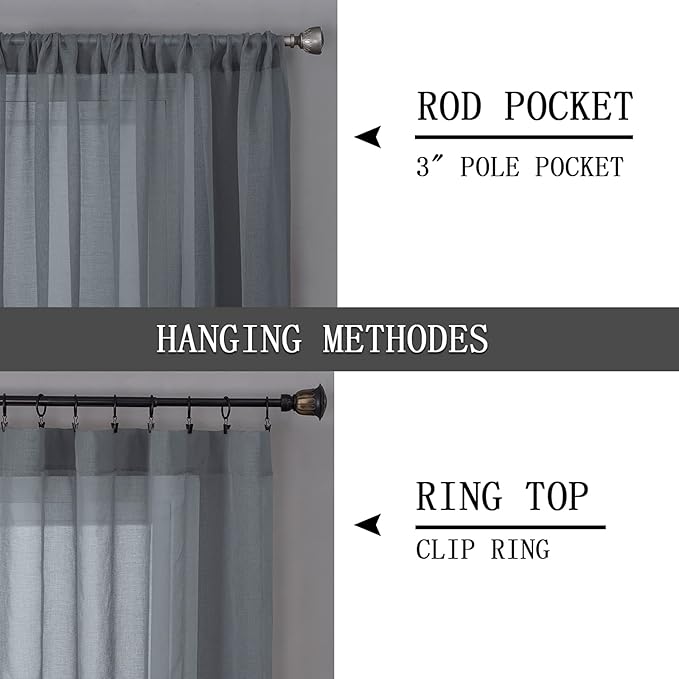 Tollpiz Sheer Tier Curtains Kitchen Linen Textured Half Curtain Sheers Light - Image 5