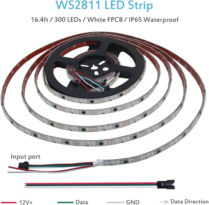 ALITOVE WS2811 12V RGB IC Addressable LED Strip Lights 16.4ft 300LEDs IP65 | with VHB Heavy Duty Self-Adhesive Back, Waterproof Programmable LED Light Strip, 12 Volt Flexible Cuttable Pixel Strip Light