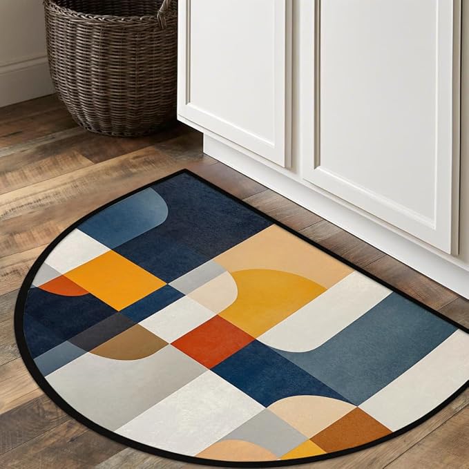 Half Round Doormat Geometric Semi Circle Rug Half Moon Rug Entryway Mat | Colorful Geometric Washable Non Slip Outdoor Floor Rug Kitchen Mat for Indoor Outdoor Bathroom Fireplace Bath Decor