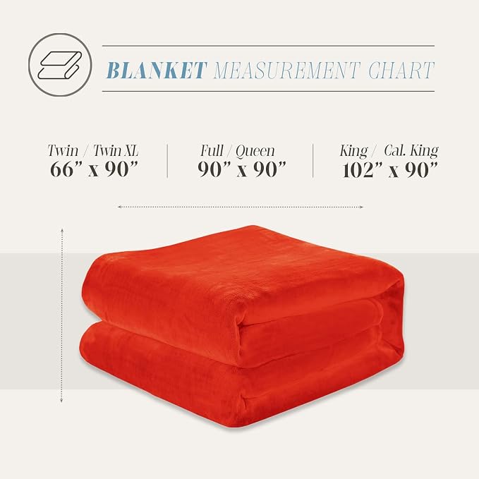Elegant Comfort Luxury Velvety Feel Blanket, All-Season Lightweight Blanket, Ultra Plush, Soft, Cozy-Fuzzy Flannel Fleece for Couch, Sofa, Bed, Travel, Solid Design, Full/Queen, Orange