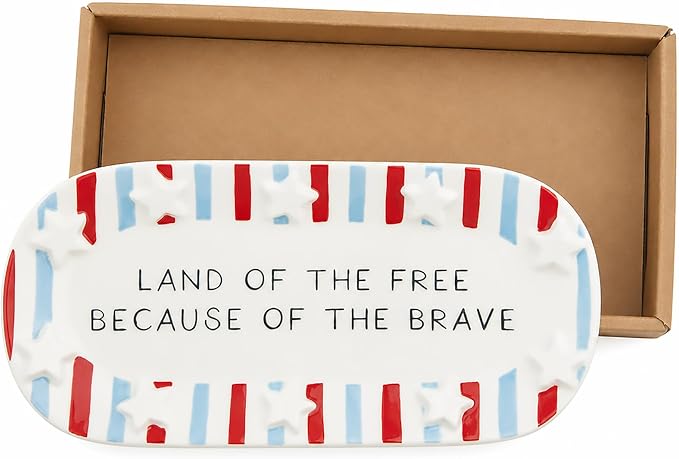 Mud Pie Red Ceramic Stripe American Sentiment Tray, America 250 Merchandise