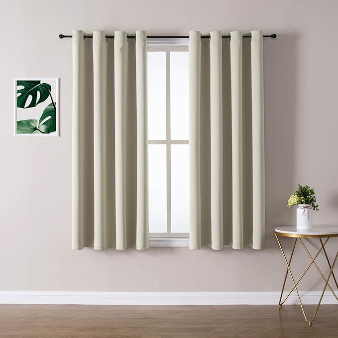 ChrisDowa Grommet Room Darkening Curtains for Bedroom and Living Room - 2 Panels Set Thermal Insulated Blackout Curtains (Beige, 52W x 63L