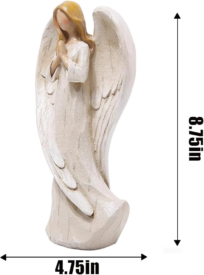 Hodao Praying Angel Figurine Resin Guardian Angel Statue for Home Decor, Elegant White Blessing Sculpture for Shelf Table Mantel, Keepsake Gift for Mom, Women and Family