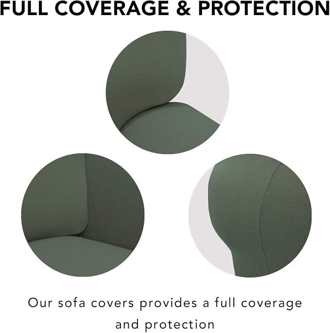 PureFit Stretch Chair Covers Fleece Couch Covers for Sofa Grayish Green | 1-Piece Spandex Couch Cover Soft Couch Protector, Sofa Cover Washable with Non Skid Foam and Elastic Bottom for Kids, Dogs