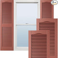 Ekena Millwork Lifetime Vinyl LL1S12X03900RD Standard Cathedral Top Center Mullion, Open Louver Vinyl Shutters, w/Installation Shutter-Lok's & Matching Screws (Per Pair), 12"W x 39"H, Burgundy Red