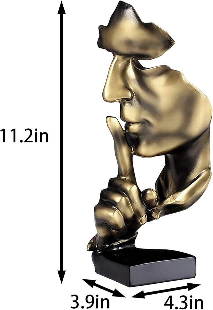 aboxoo Thinker Statue, Silence is Gold Abstract Art Figurine(Gold) | Modern Home Resin Sculptures Decorative Objects,Table Top Decor for Livingroom Home Decor,Office Study Sculpture