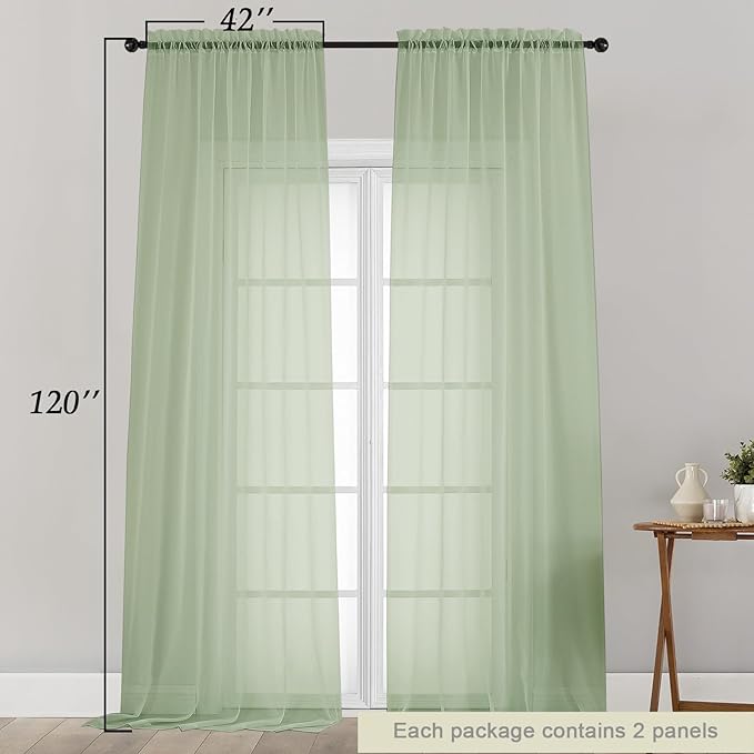 Extra Long Sheer Light Green Curtains - Image 2