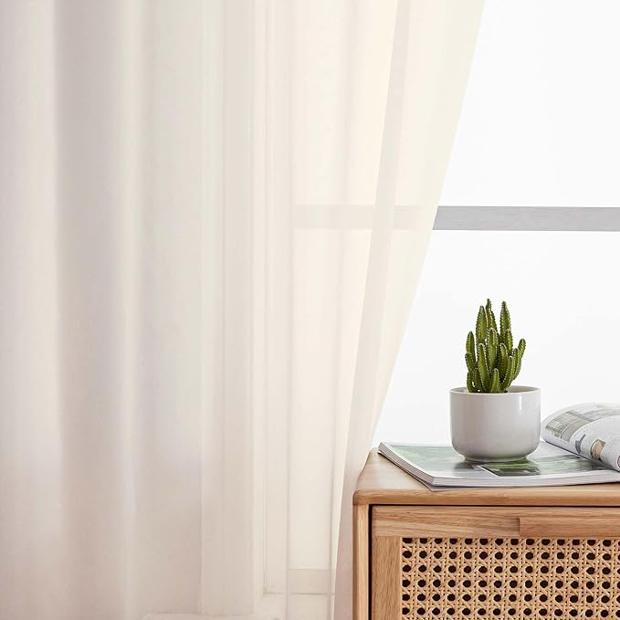Cream Sheer Curtain for Bedroom Living Room 78 Inches Long 2 Panels Set - Image 6