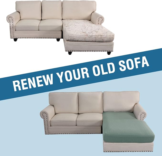 H.VERSAILTEX Sectional Couch Covers 1 Piece Chaise Slipcover L Shape Separate Cushion Couch Cover for Both Left/Right Sectional Couch (Seat Only: 1 Chaises, Sage)