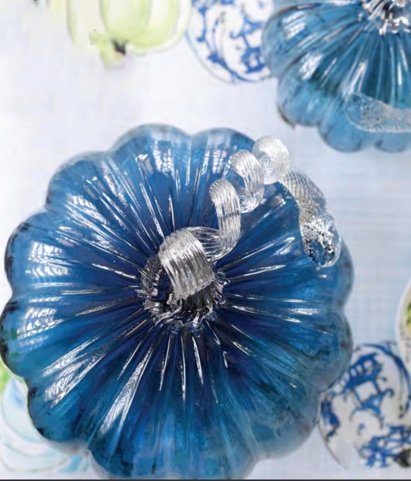 Boston International Handblown Art Glass Pumpkin Thanksgiving Halloween Decorations for Home, Large, Savory Blue - Image 2