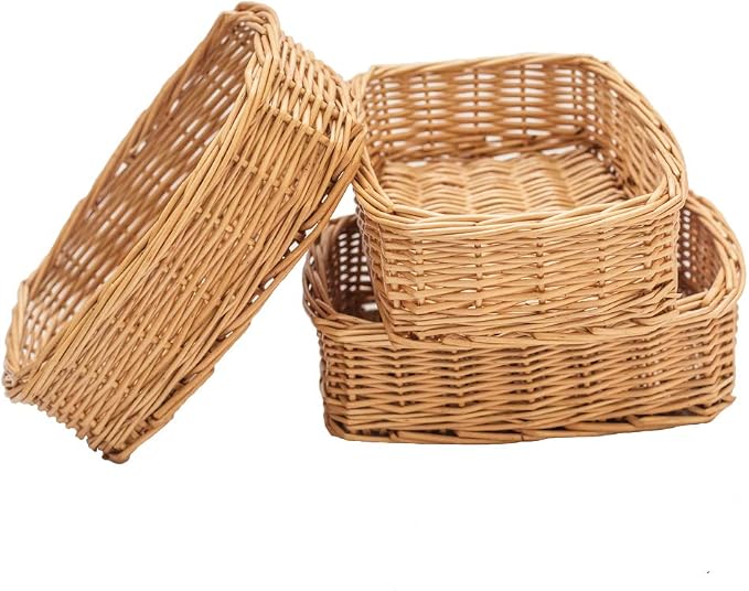 Rectangle small wicker baskets for sundries 3pcs storage bins