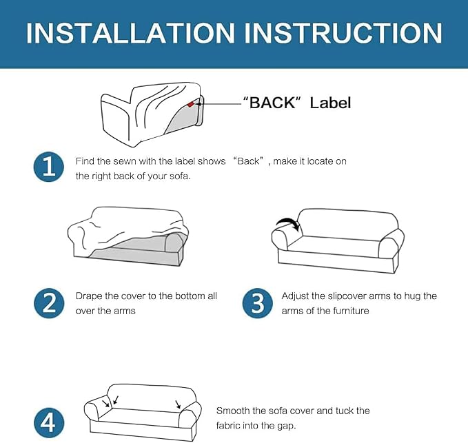 H.VERSAILTEX Stretch Slip Covers for Sofas/Couches Sofa Slipcovers for Living Room Couch Cover 3 Cushion Sofa Feature Thick Checked Jacquard Fabric with Elastic Bottom, Sofa Large - Dusty Blue