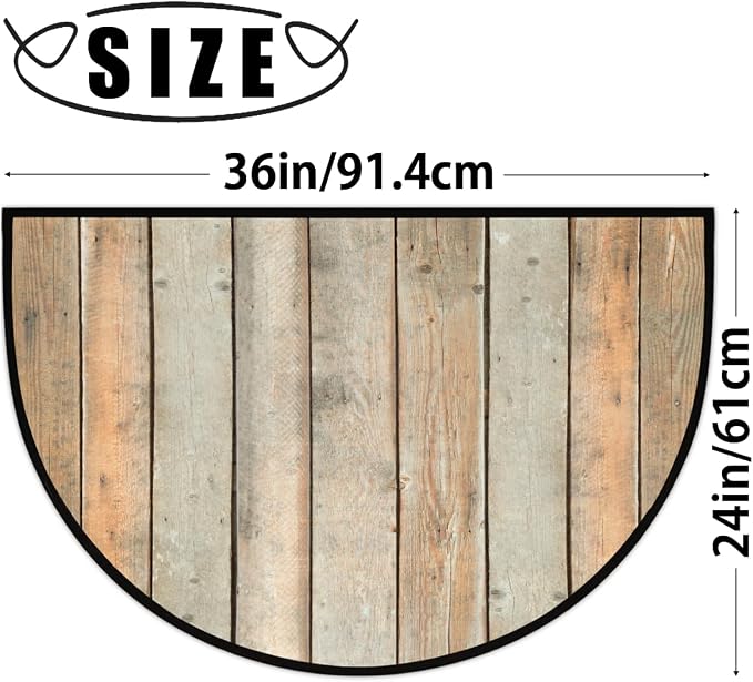 cfpolar Half Round Door Mat Brown Wood Retro Non-Slip Semi Circle Area Rug Washable Half Moon Hearth Rugs for Indoor Outdoor Bathroom Kitchen Patio Runner Mat Laundry Room Home Decoration