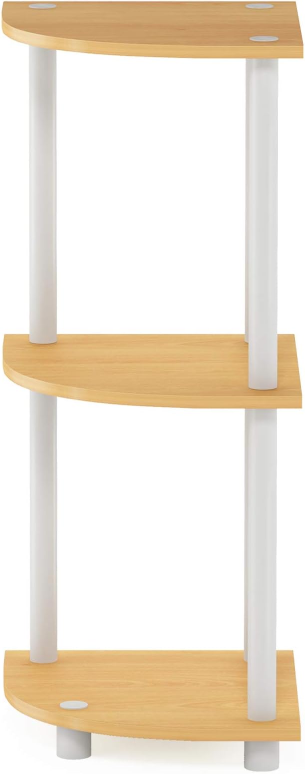 Furinno Turn-N-Tube Toolless Assembly 3-Tier Corner Shelf, Oak Corner Book Shelf, Open Shelves Bookshelf, for Organization and Storage, Living Room, Home Office, Bedroom, Light Beech